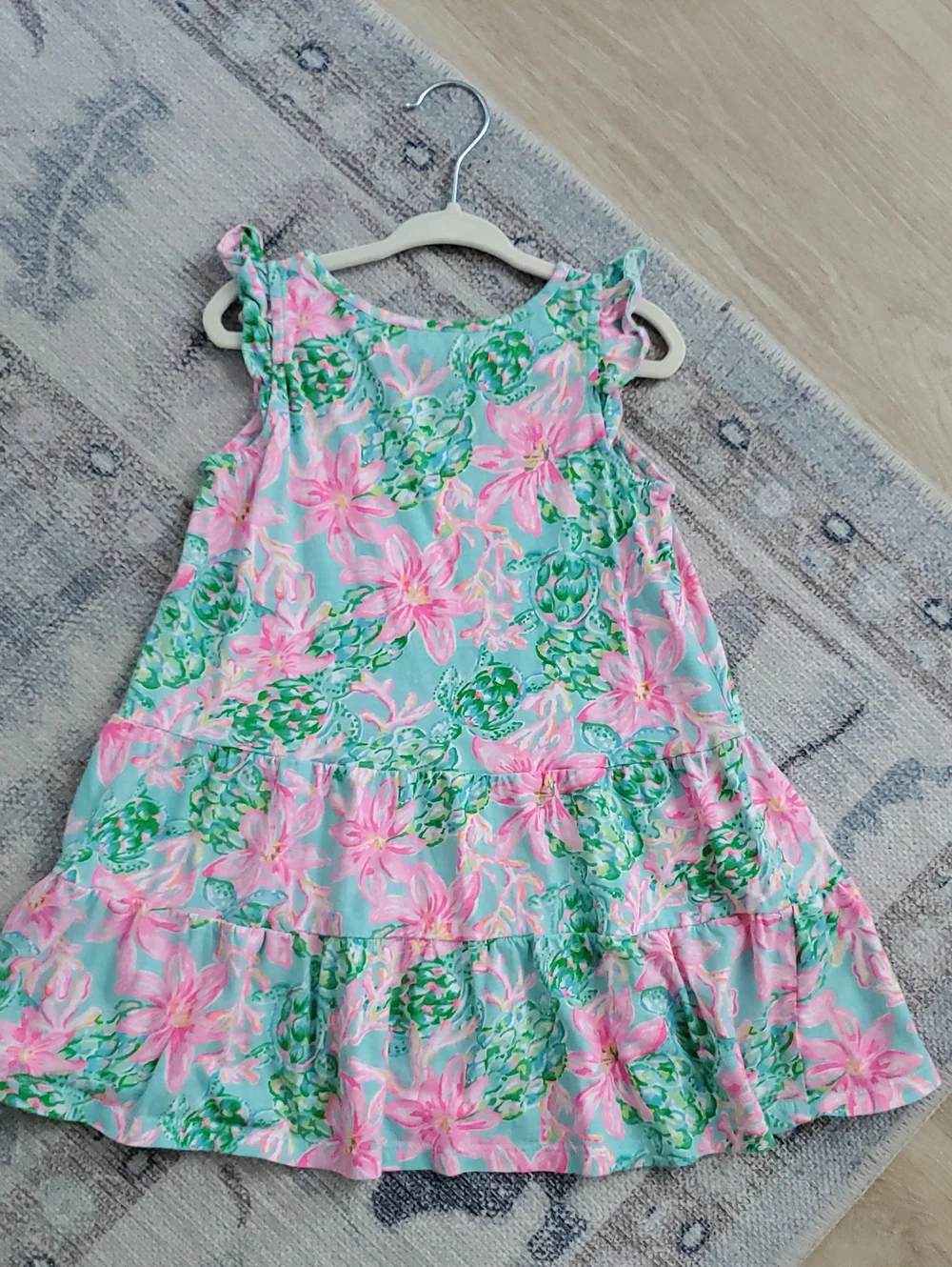 Lilly Pulitzer Girls Mini Brynn Dress Pink Green Aqua Floral SzS (4-5)